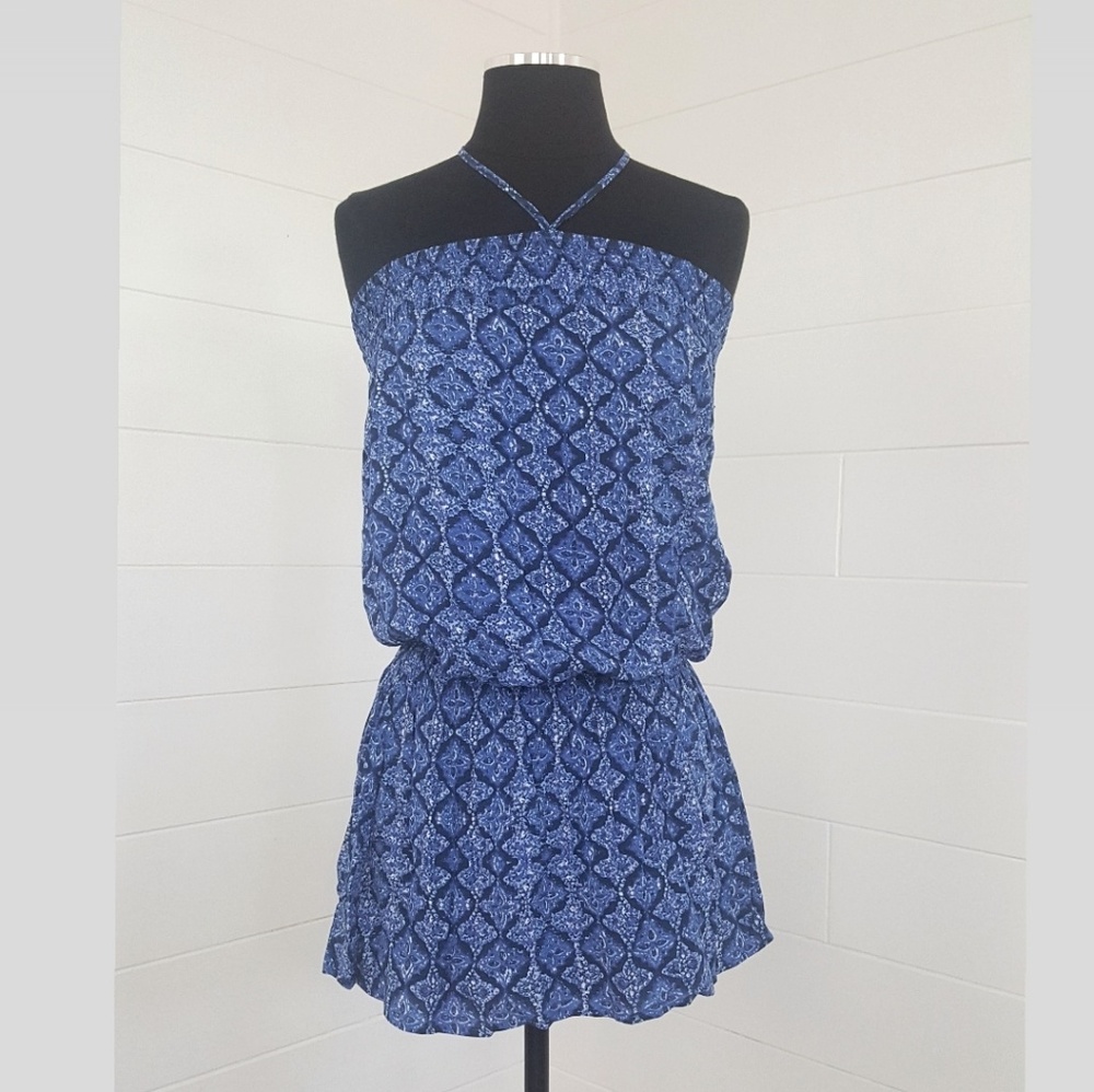 F21 Halter Strapless Blue Print Vacation Dress